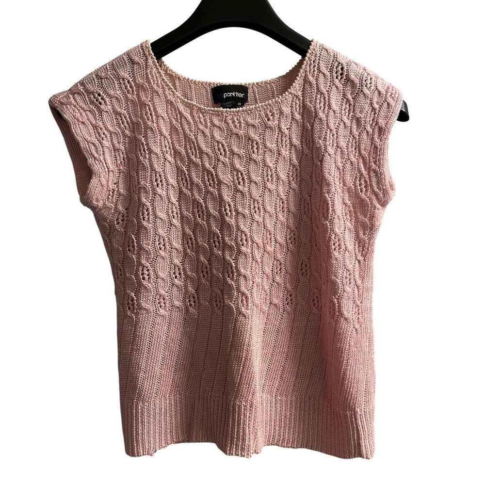 Vintage Panther Y2K Sweater Womens M Pink Mixed Open Knit Top Coquette Feminine